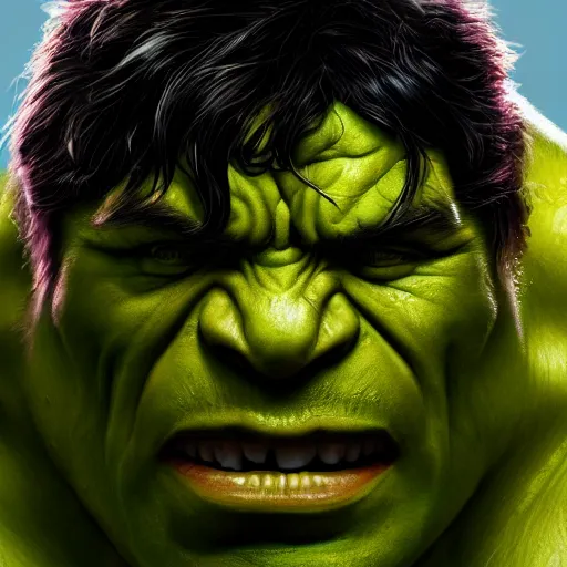 Image similar to a macro portrait of the incredible hulk mid transformation, hyperdetailed, artstation, 8k,