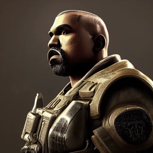 Prompt: kanye west muppet in gears of war, splash art, movie still, detailed face, photorealistic facial features, cinematic lighting, dramatic, octane render, long lens, shallow depth of field, bokeh, anamorphic lens flare, 8 k, hyper detailed, 3 5 mm film grain