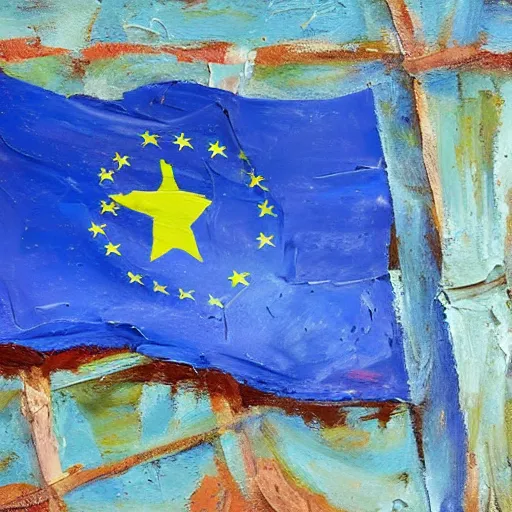 Image similar to an impasto oil painting of the flag of the european union