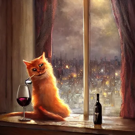 Cat sales drinking wine