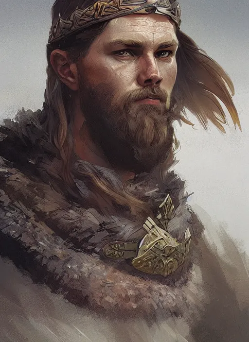 Image similar to A male Viking, highly detailed, digital painting, artstation, concept art, sharp focus, illustration, art by greg rutkowski and alphonse mucha