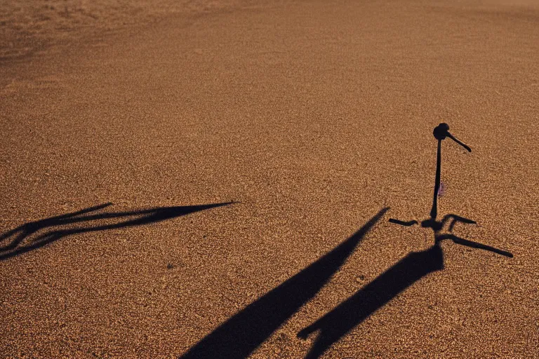 Prompt: a moody photograph of a skeletal arm rising from a sandy beach holding a compass. golden hour, dslr, cinematic lighting.