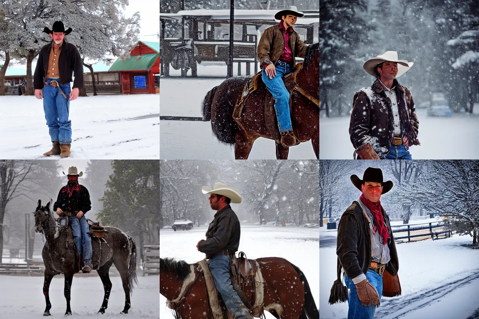 Prompt: a western town cowboy in the snow