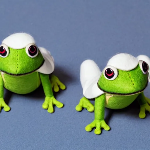 Image similar to closeup frog, very detailed felt plushie, official product image, white studio