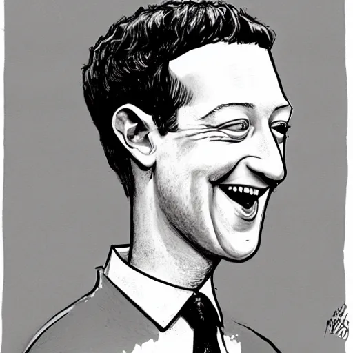 Prompt: a caricature portrait of Mark Zuckerberg drawn by Mort Drucker Mad Magazine