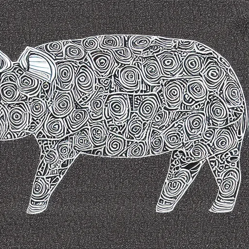 Image similar to full body side view of a pig wearing a crown thick lines black and white logo vector 8k