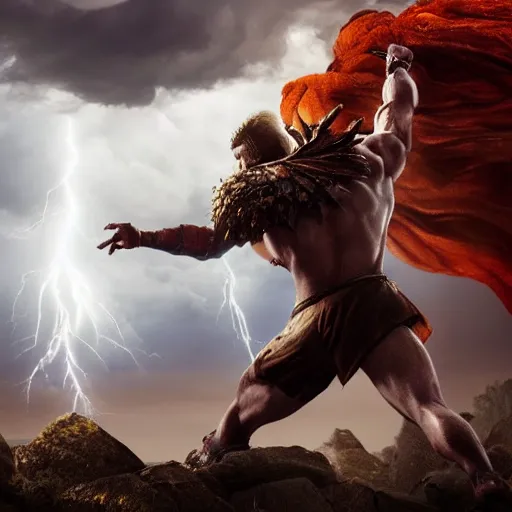 Image similar to a very weak nerd person destroys a God, godrays, epic fights, dramatic poses and scenery, thunderstorm, rtx on, cinematic, movies you do not want to miss, a powerful being losing to a weakling, amazing effects, 4k UHD, Award winning photograph, extremely highly detailed majestic hi-res beautiful