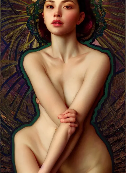 Image similar to photo of a gorgeous young woman in the style of stefan kostic, realistic, sharp focus, 8 k high definition, insanely detailed, intricate, elegant, art by david cronenberg and stanley lau and alphonse mucha and hopper and gilleard and ryden and wolfgang lettl and yoshitako ameno and artgerm