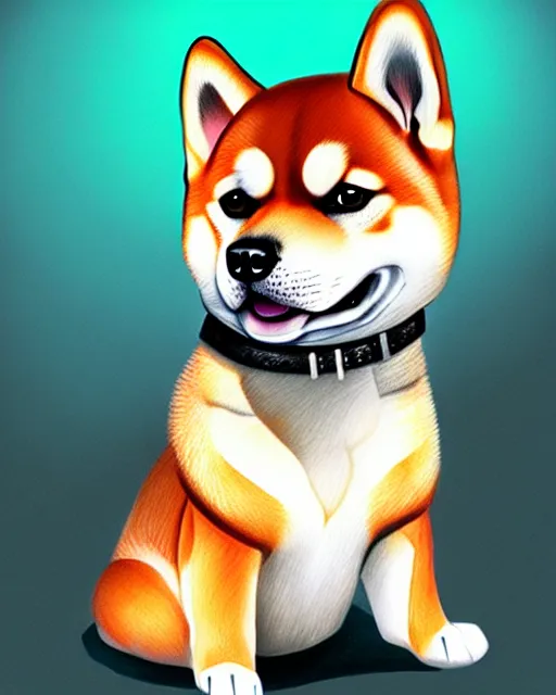 Prompt: hyper - realistic illustration of a chibi shiba inu dog, digital painting, by artgem