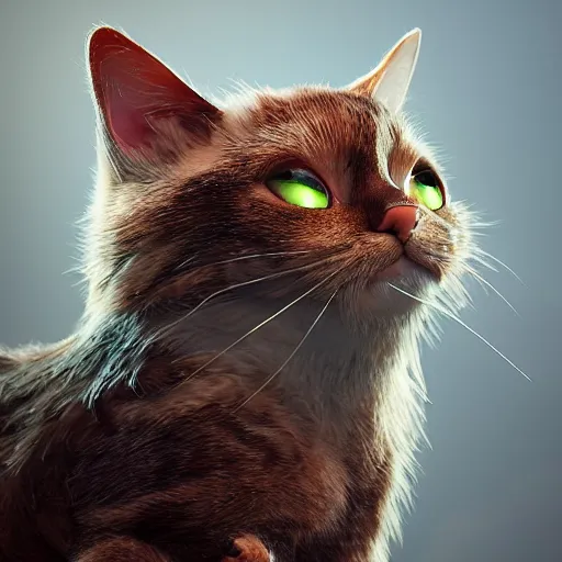 Image similar to highly detailed sureal cat, cinematic, 8 k, octane, redshift, unreal 5, artstation, behance, deviantart, vray, well rendered : 1 by ellen jewett, 4 k resolution, trending on artstation, very very detailed, masterpiece, stunning