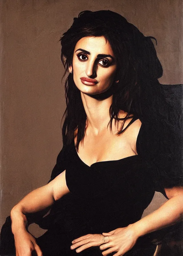 Image similar to portrait of penelope cruz, artwork by caravaggio