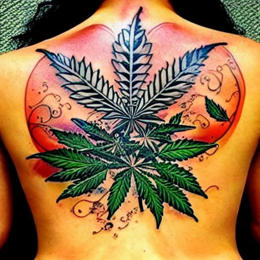 back tattoo, tattoo photography, Marijuana, marijuana | Stable Diffusion