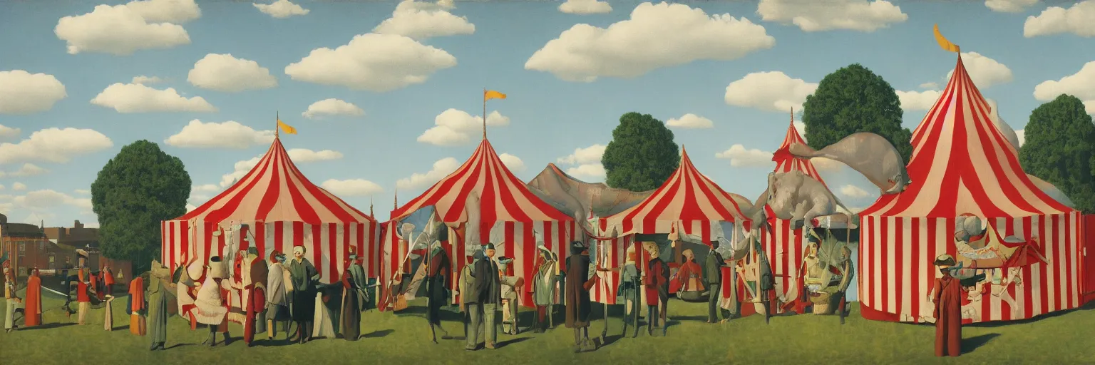 Prompt: circus tent painting magritte