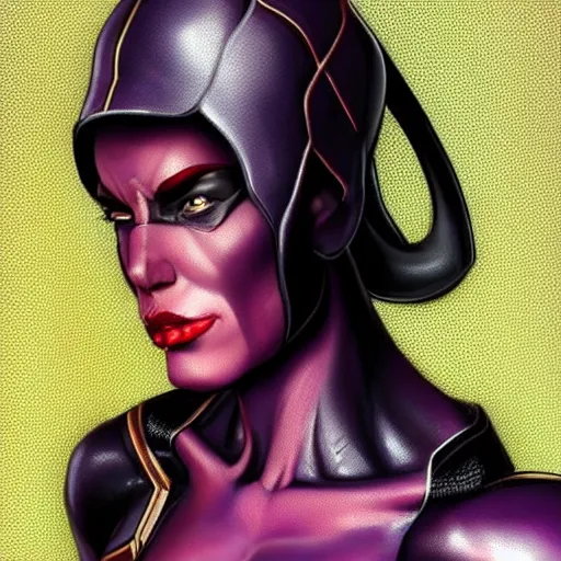 Prompt: thanos as a feminine beautiful muscular fitness model dressed as a battle nun, red lips, attractive, highly detailed full body portrait, pretty face, elegant, breathtaking art, concept art, by artgerm and ilya kuvshinov