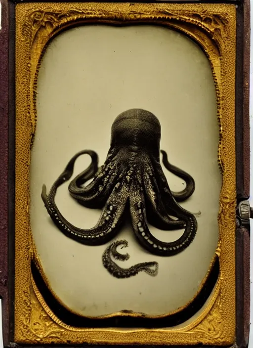 Image similar to wetplate daguerreotype portrait of a octopus by louis jacques mande daguerre