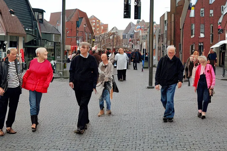 Image similar to candid street photo of random people from the year 2002, in the centre of Eindhoven