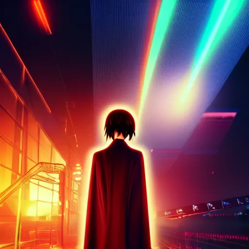 Lelouch Lamperouge in a neon city, octane render 8k,, Stable Diffusion