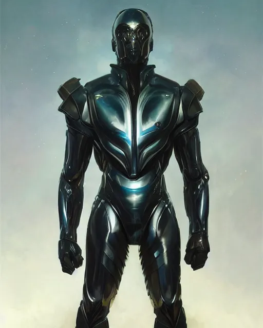 Prompt: iridescent wiry muscular male smooth sleek glossy black pearlescent scifi armor, by greg rutkowski and mark brookes and jim burns and tom bagshaw and magali villeneuve, trending on artstation
