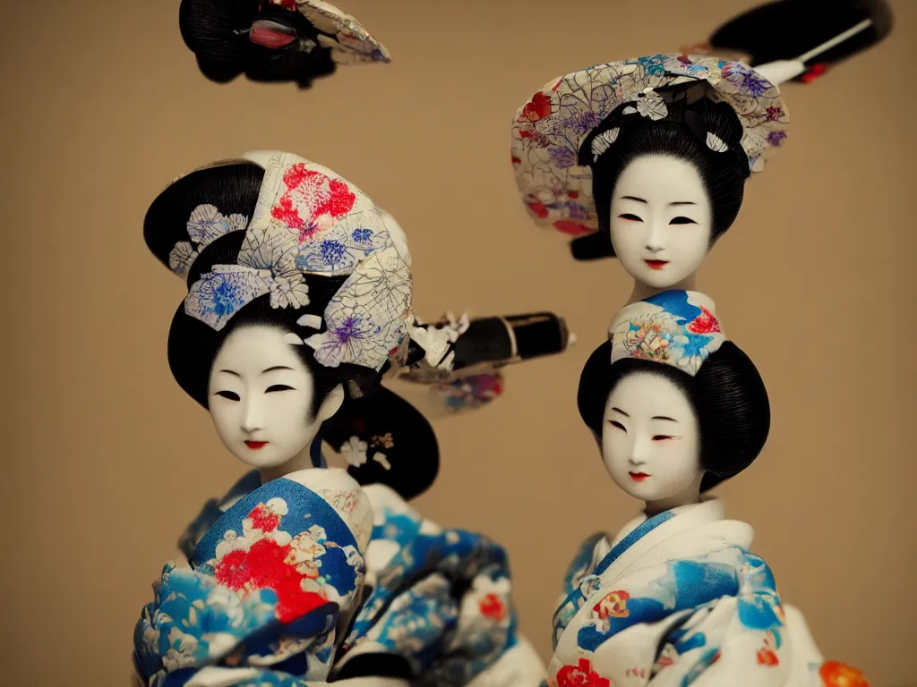 Image similar to japanese geisha, by akihito yoshida, by hayao myazaki, by yoshitaka amano, vintage, macro, f / 2 2