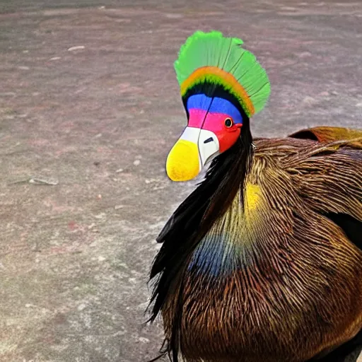 Image similar to a photo of a dodo with raimbow feathers