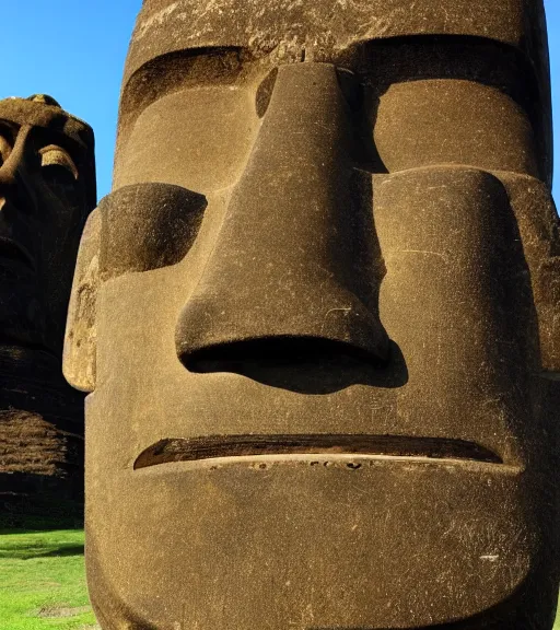 Prompt: moai statue with sunglasses and black pompadour