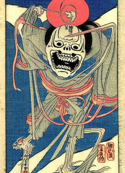 Prompt: skeletor as a yokai illustrated by kawanabe kyosai and toriyama sekien