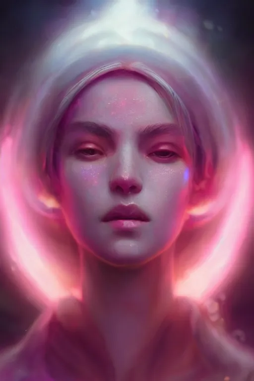 Image similar to a fancy close up portrait of a beautiful light mage covered in deep pink aura by Greg Rutkowski, Sung Choi, Mitchell Mohrhauser, Maciej Kuciara, Johnson Ting, Maxim Verehin, Peter Konig, final fantasy , mythical, 8k photorealistic, cinematic lighting, HD, high details, atmospheric,
