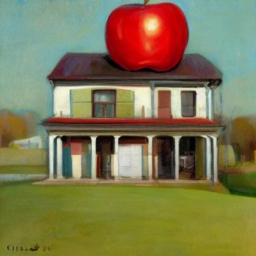 Prompt: house in a giant apple in the style of Cecilia Beaux (1855–1942), American portrait painter