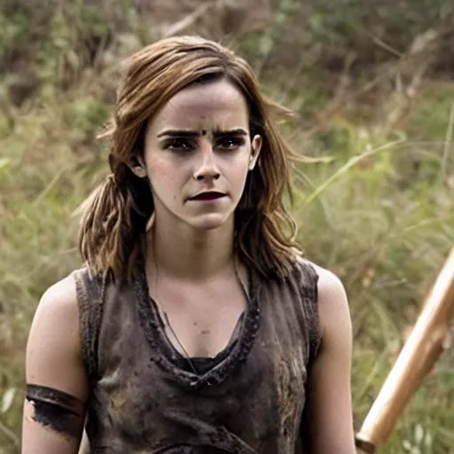 Prompt: movie still of emma watson in the 1 0 0 ( tv series ), tribal war paint