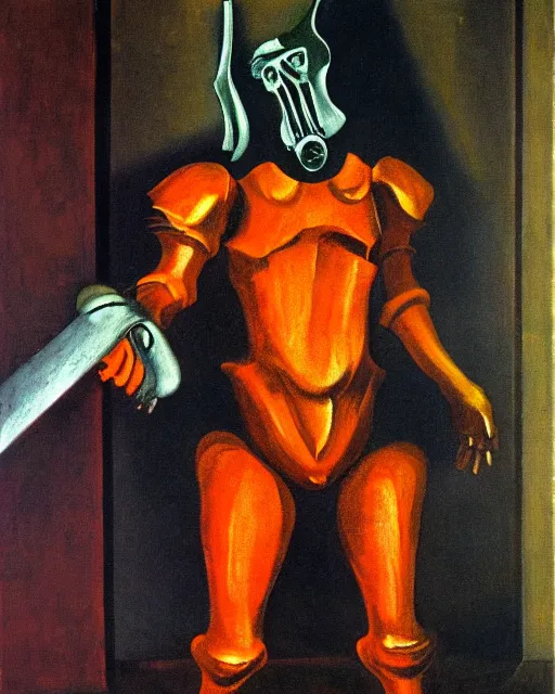 Image similar to the doomslayer, a character study by francis bacon, oil on canvas, german expressionism