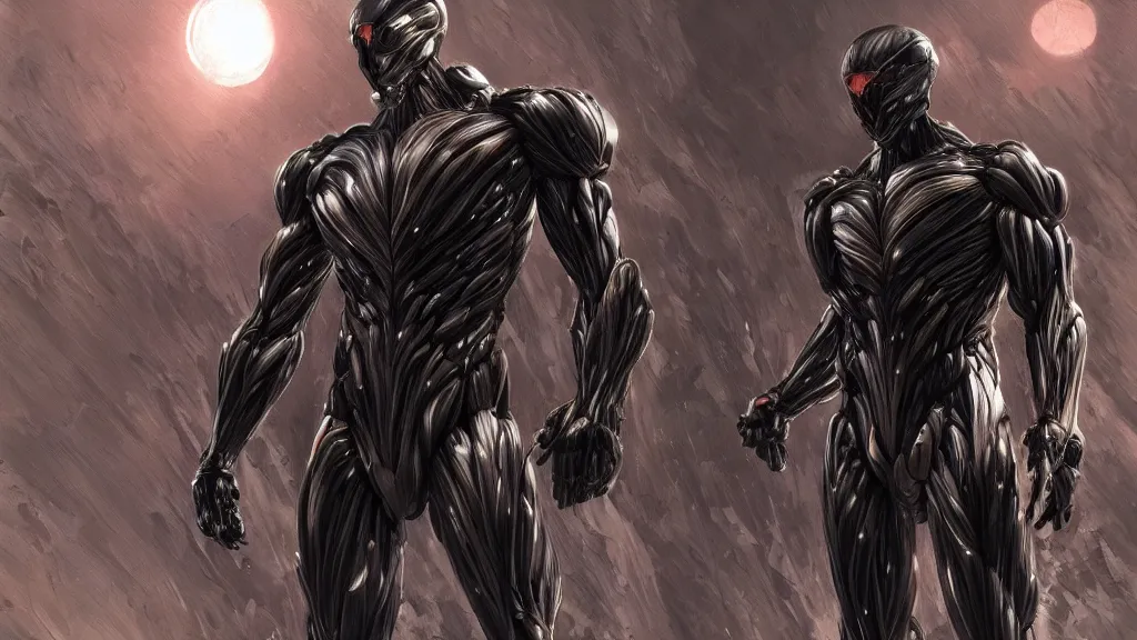 Image similar to crysis nanosuit with powerful biological muscle augmentation, at dusk, painted by tsutomu nihei, painted by artgerm and greg rutkowski