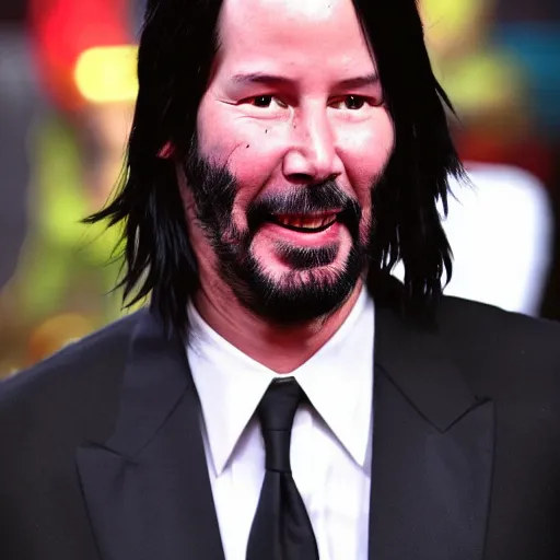Prompt: keanu reeves cosplaying as the grinch, keanu reeves wearing a grinch costume, cosplay award winner