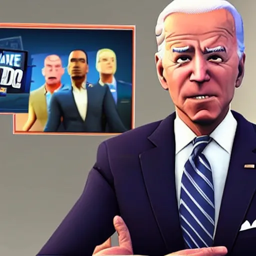 Image similar to Joe Biden in Fortnite, in-game screenshot