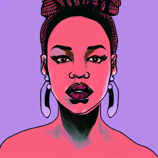 Image similar to portrait of a black girl, retrowave art, trending on art station