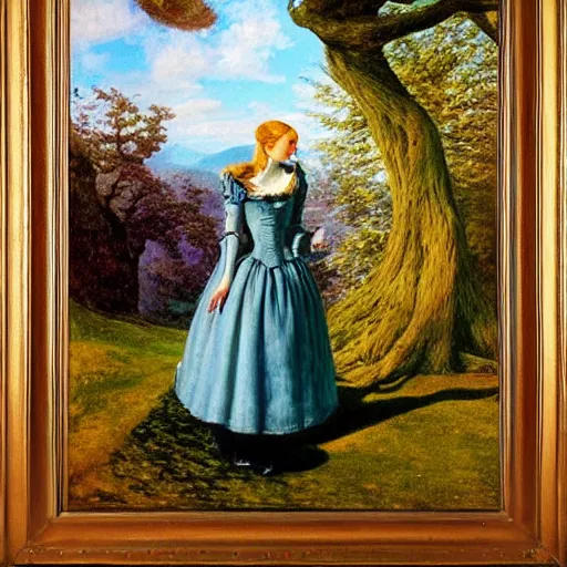 Prompt: Alice in Wonderland, painted by Caspar David Friedrich, oil painting