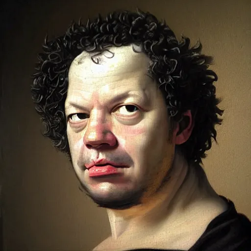 Image similar to A 17th century Baroque Painting of Dean Ween, grainy, realistic, hyperrealistic, very realistic, very very realistic, highly detailed, very detailed, extremely detailed, detailed, digital art, trending on artstation, detailed face, very detailed face, very detailed face, realism, HD Quality, 8k resolution, intricate details, body and head in frame, painting, oil painting, trending on deviantart, Baroque Painting