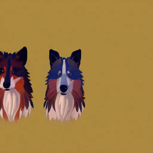 Prompt: an illustration of a couple of shetland sheepdog in a style of the show bojack horseman, artstation