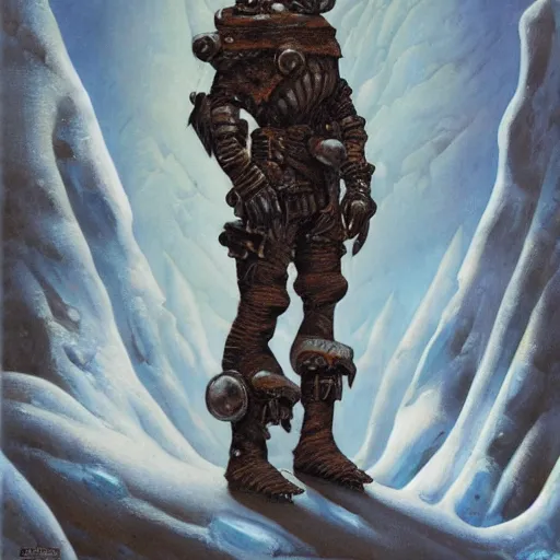 Prompt: portrait of a humanoid ice warrior, by Gerald Brom