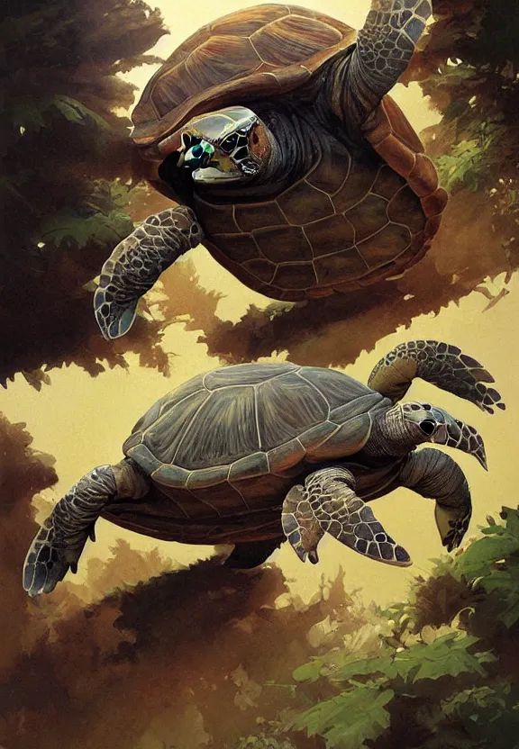 Prompt: turtle cat painting by karl kopinski kim jung giu and weta studio, and lucasfilm and jesper ejsing and norman rockwell greg rutkowski frank frazzeta