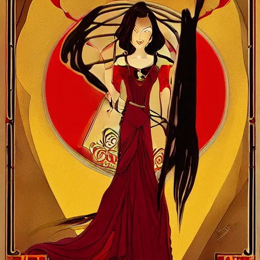 Image similar to red, gold, and black art nouveau movie poster of Princess Azula