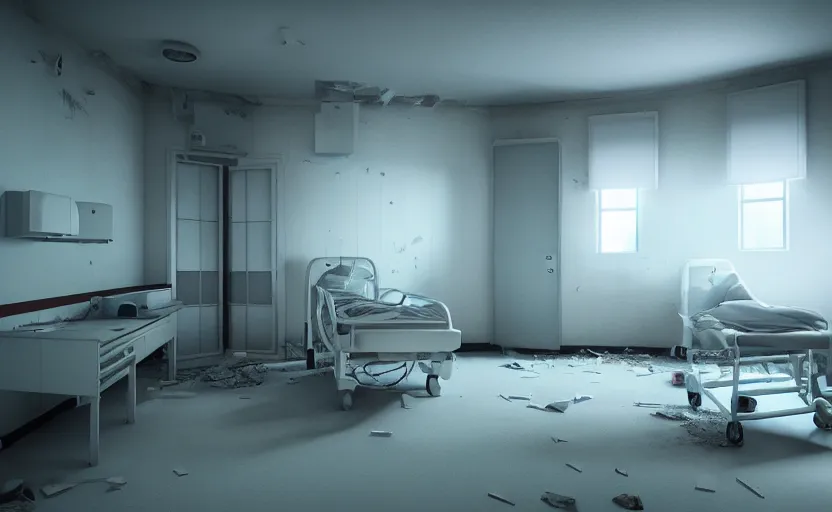 Image similar to an abandoned hospital room, octane render, artstation trending, highly detailded