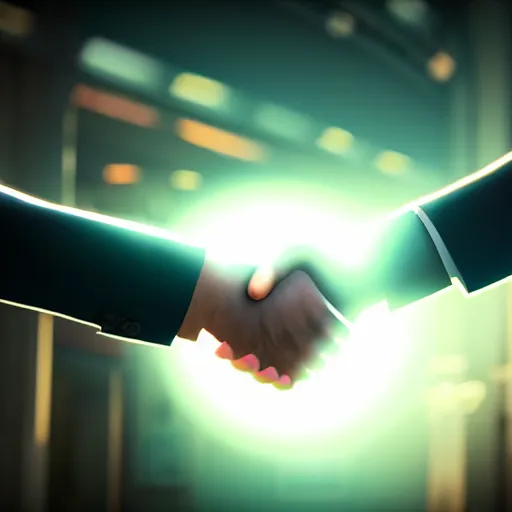 Prompt: two man giving a handshake and petting each other on the shoulder ultra realistic, lens flare, atmosphere, glow, detailed, intricate, full of colour, cinematic lighting, trending on artstation, 4 k, hyperrealistic, focused, extreme details, unreal engine 5, cinematic, masterpiece, ultra realistic, hyper realistic, highly detailed, sharp focus, digital art