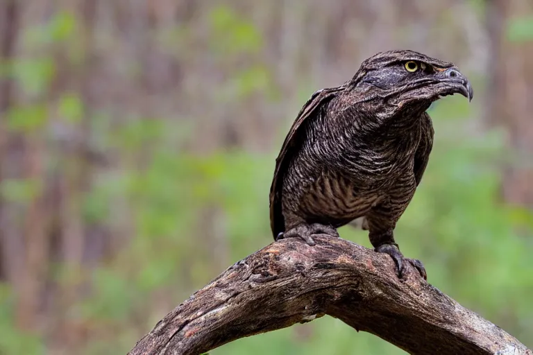 Prompt: ! human nightjar werecreature, photograph captured at woodland creek