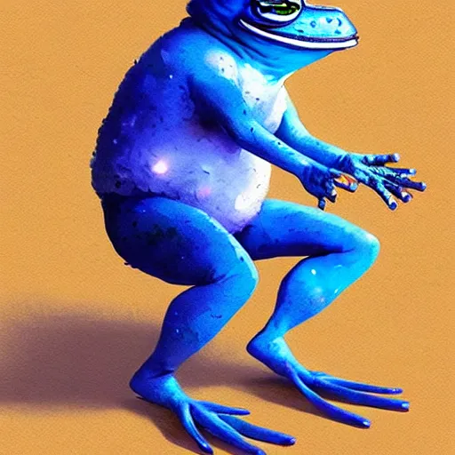 Prompt: super rich happy pepe, luxury, blue crystals, greg rutkowski