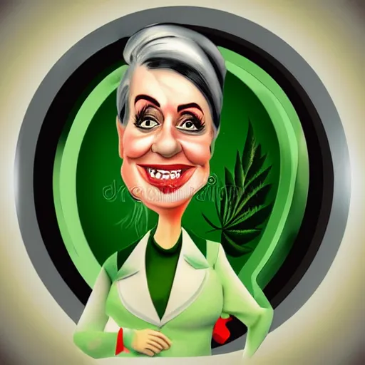 Image similar to cartoon caricature portrait of a cannabis themed character. octane 4 k render by eyvind earle, female mean fat politician australian award winning political comedy illustration