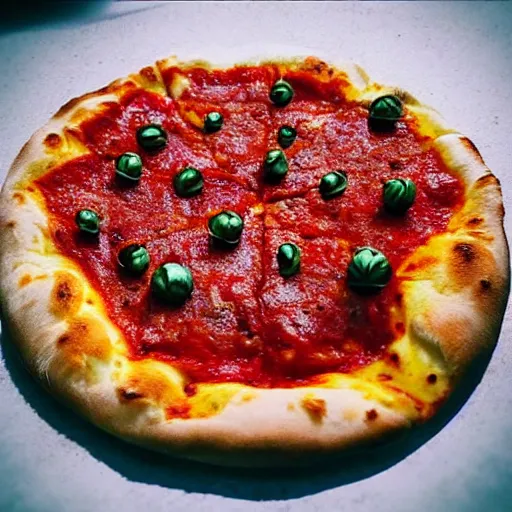 Image similar to a close up shot of a napoletan pizza with a fly on top, extremely realistic, very crisp details, photo realistic, trending on instagram