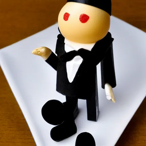 Prompt: Egg-headed man in tuxedo