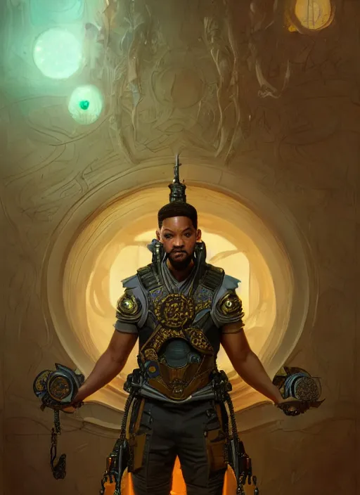 Image similar to will smith as oscar diggs, intricate, d & d, fantasy, art nouveau, digital painting, trending on artstation, sharp focus, illustration, global illumination, ray tracing, art by artgerm and greg rutkowski and ruan jia