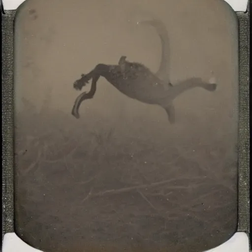 Image similar to creepy lovecraftian monster in swamp, 1910 Polaroid photo