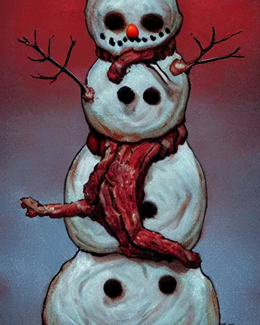 Image similar to meat snowman, horror art by beksinksy, bernie wrightson